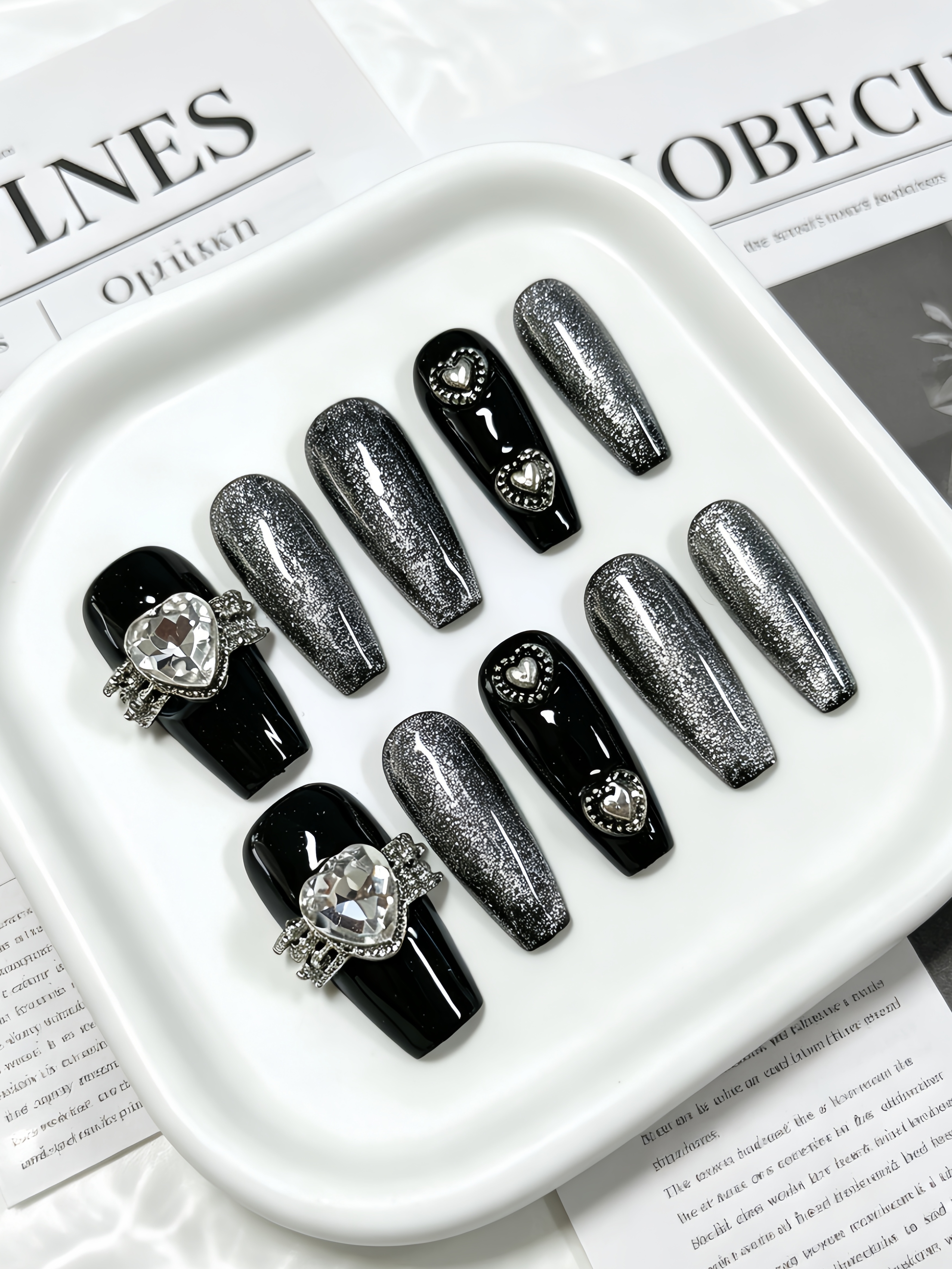 Luxury Lifestyle Dark - 10 Medium-Sized Trapezoidal Press-On Nails, Black